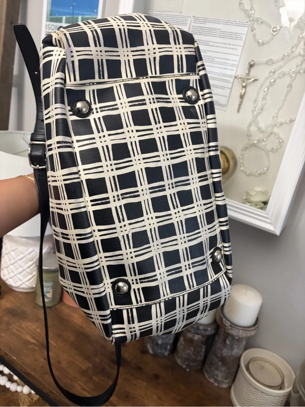 Coach Black and White Plaid diaper bag